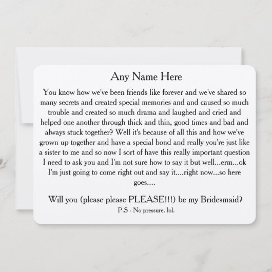 私の花嫁のメイドになってくれない？カスタム文字カード 招待状 (正面)