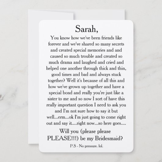 私の花嫁のメイドになってくれない？カスタム文字カード 招待状 (正面)