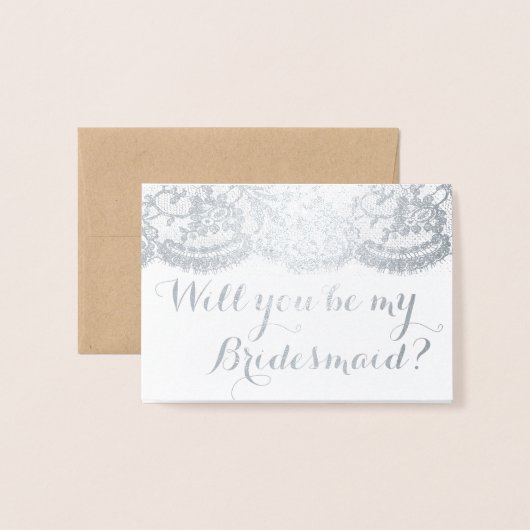 私の花嫁のメイドになってくれない？クラフト素朴&レース 箔カード (封筒付き正面)