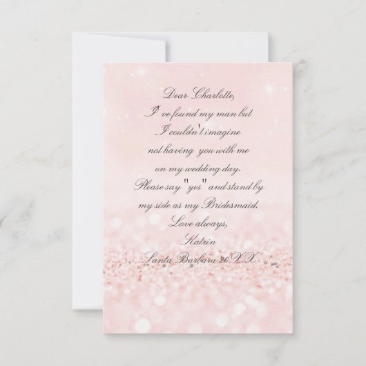 私の花嫁のメイドになってくれない？グリッター赤面ピンク 招待状 (正面)