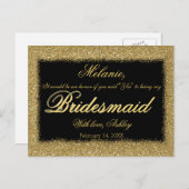 私の花嫁のメイドになってくれない？ゴールデングリッター縁ど インビテーションポストカード (正面/裏面)