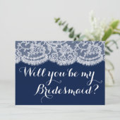 私の花嫁のメイドになってくれない？ネイビーブルー&ホワイトレース 招待状 (スタンド正面)