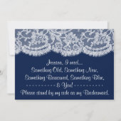 私の花嫁のメイドになってくれない？ネイビーブルー&ホワイトレース 招待状 (裏面)