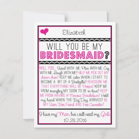 私の花嫁のメイドになってくれない?ピンク/黒のコラージカード 招待状 (正面)