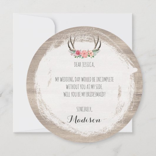 私の花嫁のメイドになってくれない？フローラ〔雄ジカの〕枝角 素朴 招待状 (裏面)