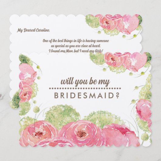 私の花嫁のメイドになってくれない？ロマンチックなバラ 招待状 (正面/裏面)