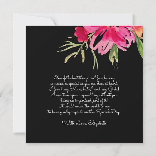 私の花嫁のメイドになってくれない？明るい赤紫色ブラックフローラ 招待状 (裏面)
