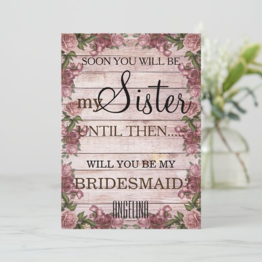 私の花嫁のメイドになってくれない？木目の背景 招待状 (スタンド正面)