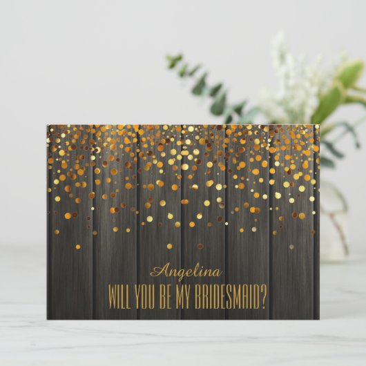 私の花嫁のメイドになってくれない?木製の背景 招待状 (スタンド正面)