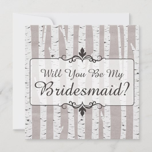 私の花嫁のメイドになってくれない？樺の木ツリー素朴ウッド 招待状 (正面)