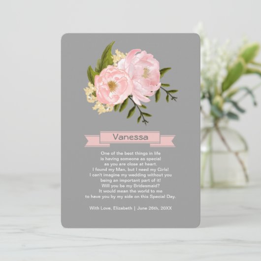 私の花嫁のメイドになってくれない?赤面ピンクペオニーズグレー 招待状 (スタンド正面)