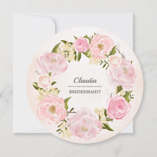 私の花嫁のメイドになってくれない？赤面ピンク牡丹花輪 招待状 (正面)