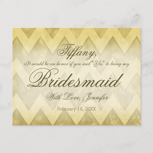 私の花嫁のメイドになってくれない？金ゴールド インビテーションポストカード (正面)