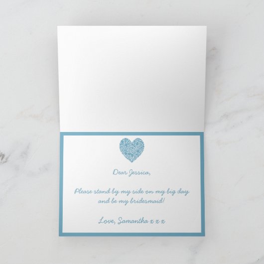 私の花嫁のメイドになってくれない？青いハートカード 招待状 (内部)