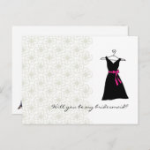 私の花嫁のメイドになってくれるか：ブラック/ピンクドレス インビテーションポストカード (正面/裏面)