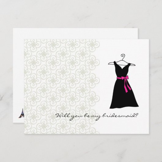 私の花嫁のメイドになってくれるか:ブラック/ピンクドレス インビテーションポストカード (正面/裏面)
