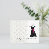 私の花嫁のメイドになってくれるか：ブラック/ピンクドレス インビテーションポストカード (スタンド正面)