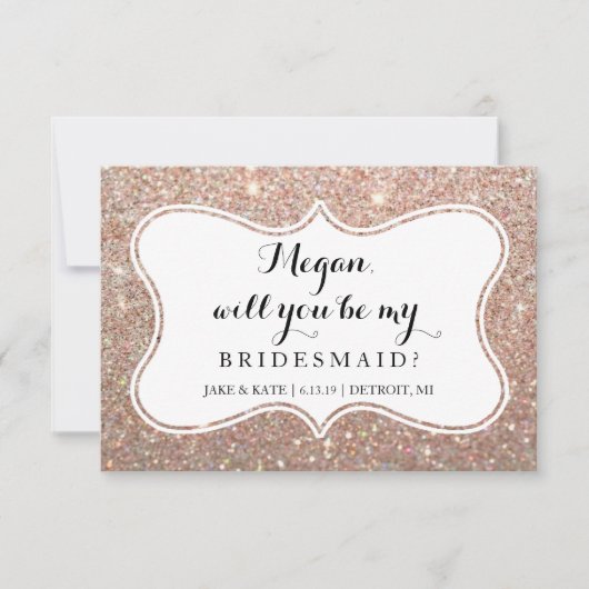 私の花嫁のメイドになりませんか – キラキラしたバラ金ゴールド 招待状 (正面)