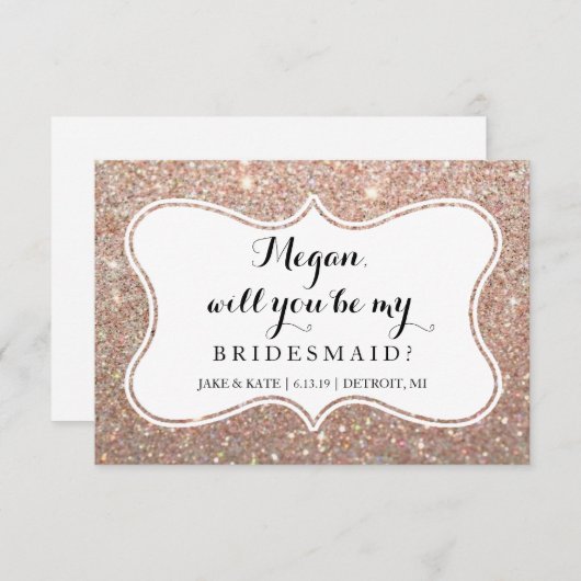 私の花嫁のメイドになりませんか – キラキラしたバラ金ゴールド 招待状 (正面/裏面)