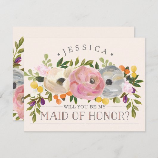 私の花嫁のメイドになりませんか？ -メイド・オブ・オーナー（花嫁付き添い人）カード 招待状 (正面/裏面)