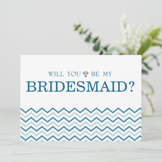 私の花嫁のメイドになるグリーンブルーのジグザグかわいい 招待状 (スタンド正面)