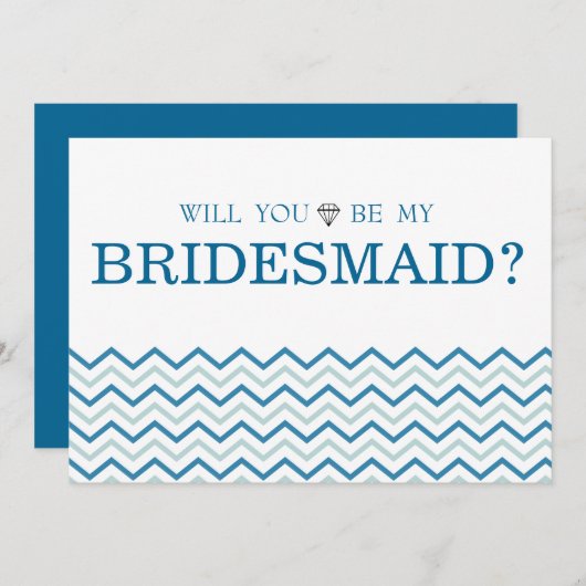 私の花嫁のメイドになるグリーンブルーのジグザグかわいい 招待状 (正面/裏面)