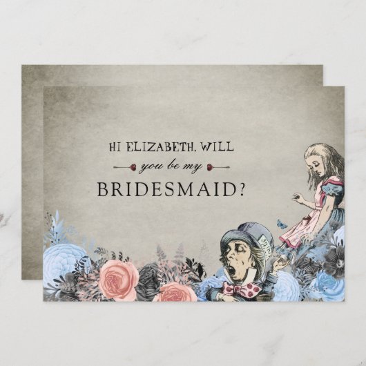 私の花嫁のメイドのフローラでワンダーランドでほこりっぽいアリス 招待状 (正面/裏面)