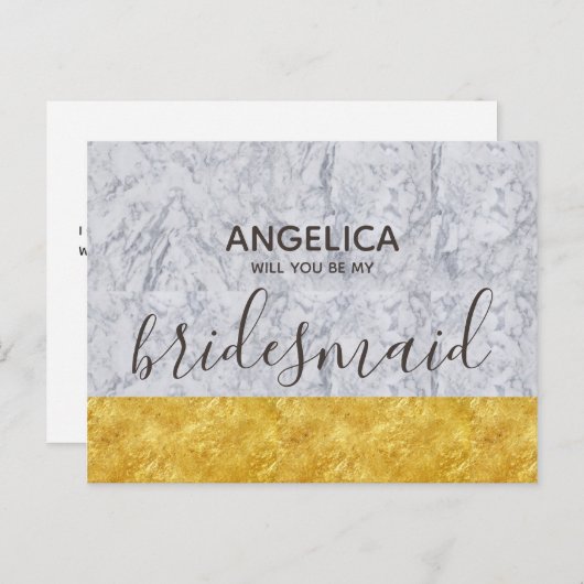 私の花嫁のメイドの金ゴールド白い大理石 インビテーションポストカード (正面/裏面)