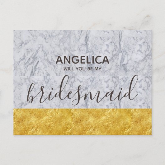私の花嫁のメイドの金ゴールド白い大理石 インビテーションポストカード (正面)
