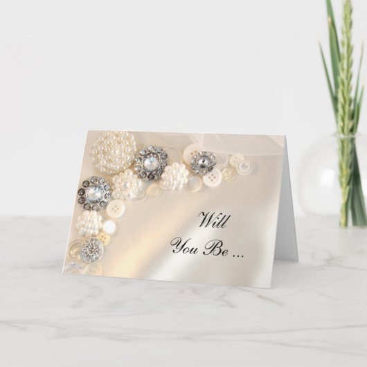 私の花嫁のメイドはパール・ダイヤモンドのボタン 招待状 (正面)