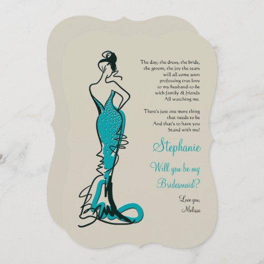 私の花嫁のメイドカード(ティール（緑がかった色）) 招待状 (正面/裏面)