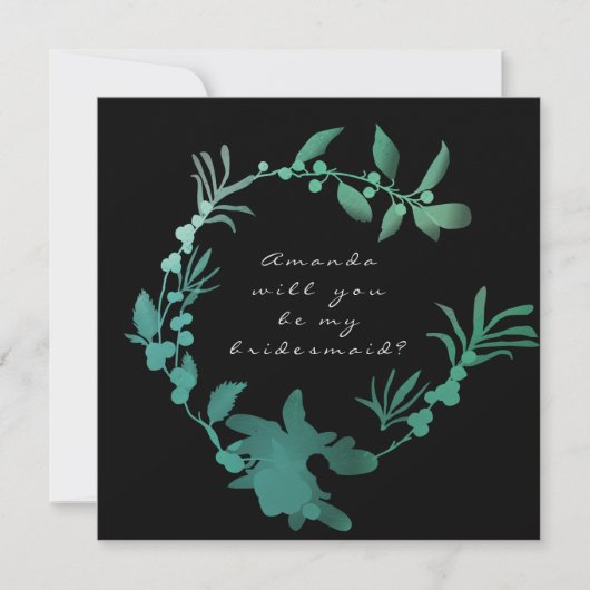 私の花嫁のメイドティール(緑がかった色)グリーンリース 招待状 (正面)