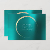 私の花嫁のメイドティール(緑がかった色)グリーン金ゴールドミニマル 招待状 (正面/裏面)