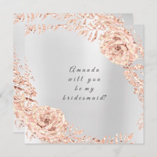 私の花嫁のメイドバラ金ゴールドリースグレー 招待状 (正面/裏面)