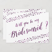 私の花嫁のメイド白パープルグリッター 招待状 (正面/裏面)