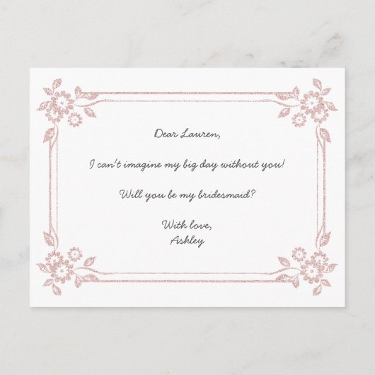 私の花嫁のメイド赤面ピンクグリッター インビテーションポストカード (裏面)