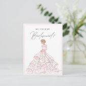 私の花嫁のメイド赤面ピンクグリッター インビテーションポストカード (スタンド正面)