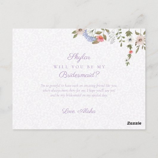 私の花嫁のワイルドフラワーズ&レース ポストカード (裏面)