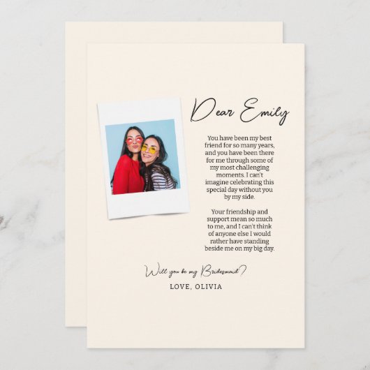 私の花嫁の介添え人になってくれますか? 花嫁の介添え人 フォトカード 招待状 (正面/裏面)