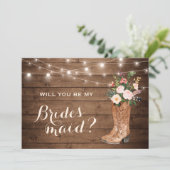 私の花嫁の介添え人になってくれる？ ラスティックガールのブーツ フラワーモチーフ 招待状 (スタンド正面)