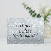 私の花嫁の介添人になってくれますか - シルバーグリッター ファブリック 招待状 (スタンド正面)