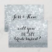 私の花嫁の介添人になってくれますか - シルバーグリッター ファブリック 招待状 (正面/裏面)