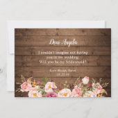 私の花嫁の介添人になってくれますか? ラスティック フローラルレース 招待状 (裏面)