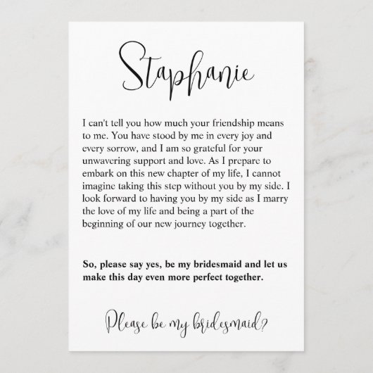 私の花嫁の介添人になってくれますか？ 提案写真カード 招待状 (裏面)