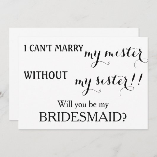 私の花嫁の付き添いになってくれる？ 招待状 (正面/裏面)