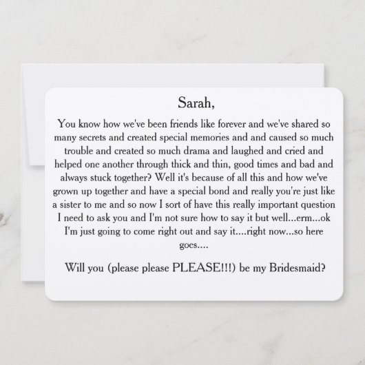 私の花嫁の付き添いになってくれる？文字カード 招待状 (正面)