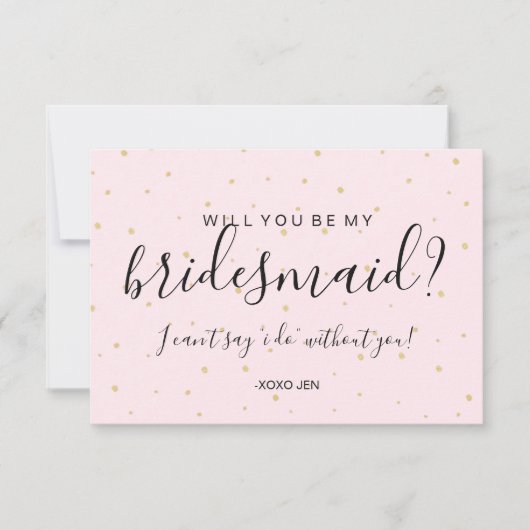 私の花嫁の付き添いのカードになるか？金ゴールドドットピンク 招待状 (正面)