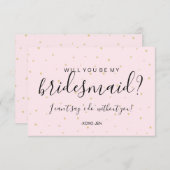 私の花嫁の付き添いのカードになるか？金ゴールドドットピンク 招待状 (正面/裏面)