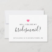 私の花嫁の付き添いの濃いピンクのハート 招待状 (正面)