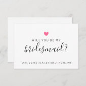 私の花嫁の付き添いの濃いピンクのハート 招待状 (正面/裏面)